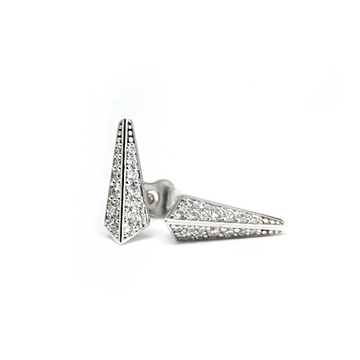 Edgy white gold diamond stud earrings by Bena Jewelry, featuring angular lines and a bold, modern design. A striking statement piece available at Ruby Mardi in Montreal.