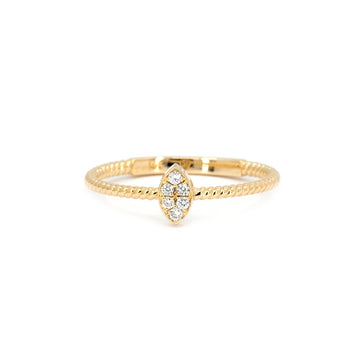 Minimalist 14k yellow gold ring with twisted band and marquise-shaped white diamond cluster, handcrafted by Oleg Leybman in Toronto. Available at Ruby Mardi.