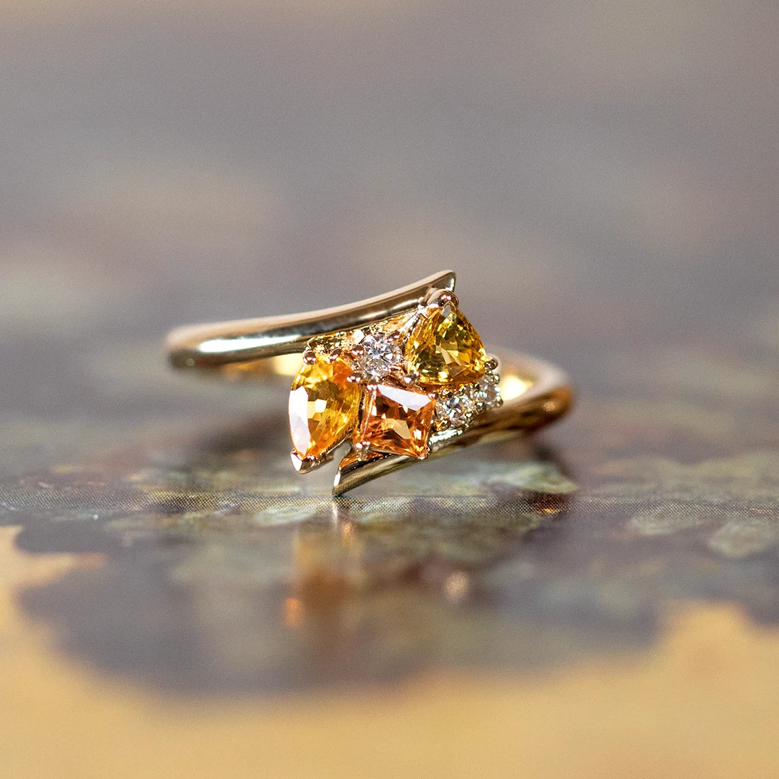 RUBY MARDI | Orange sapphire & diamond cluster twisted ring – Ruby