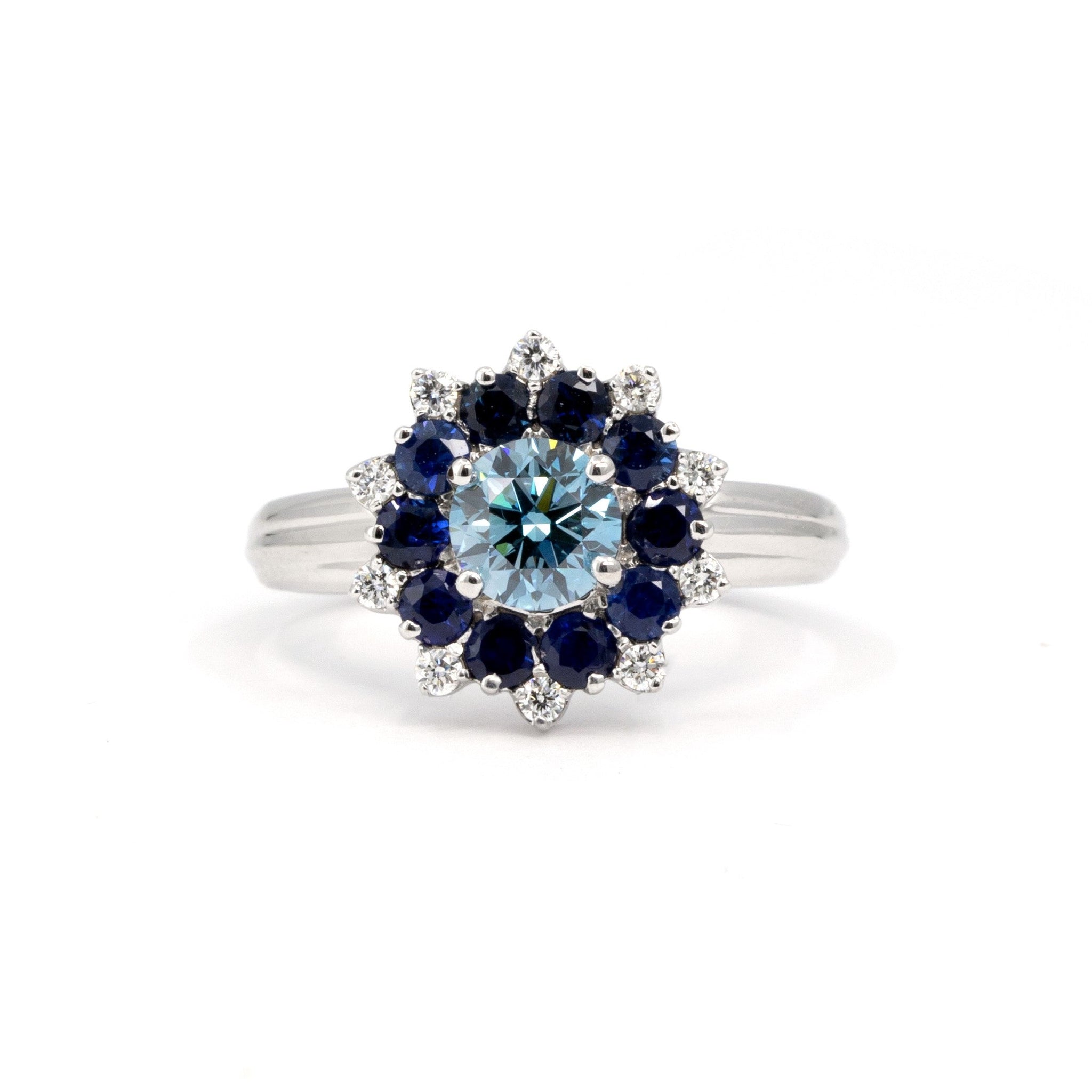RUBY MARDI Royal Blue Sapphire Diamond Soleil Bold Ring 5.50 Multi Gems 14k White Gold