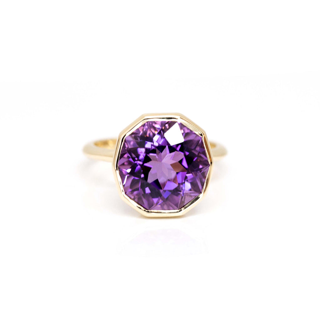 unique jewelry montreal made beautiful amethyst statement gold ring on a white background