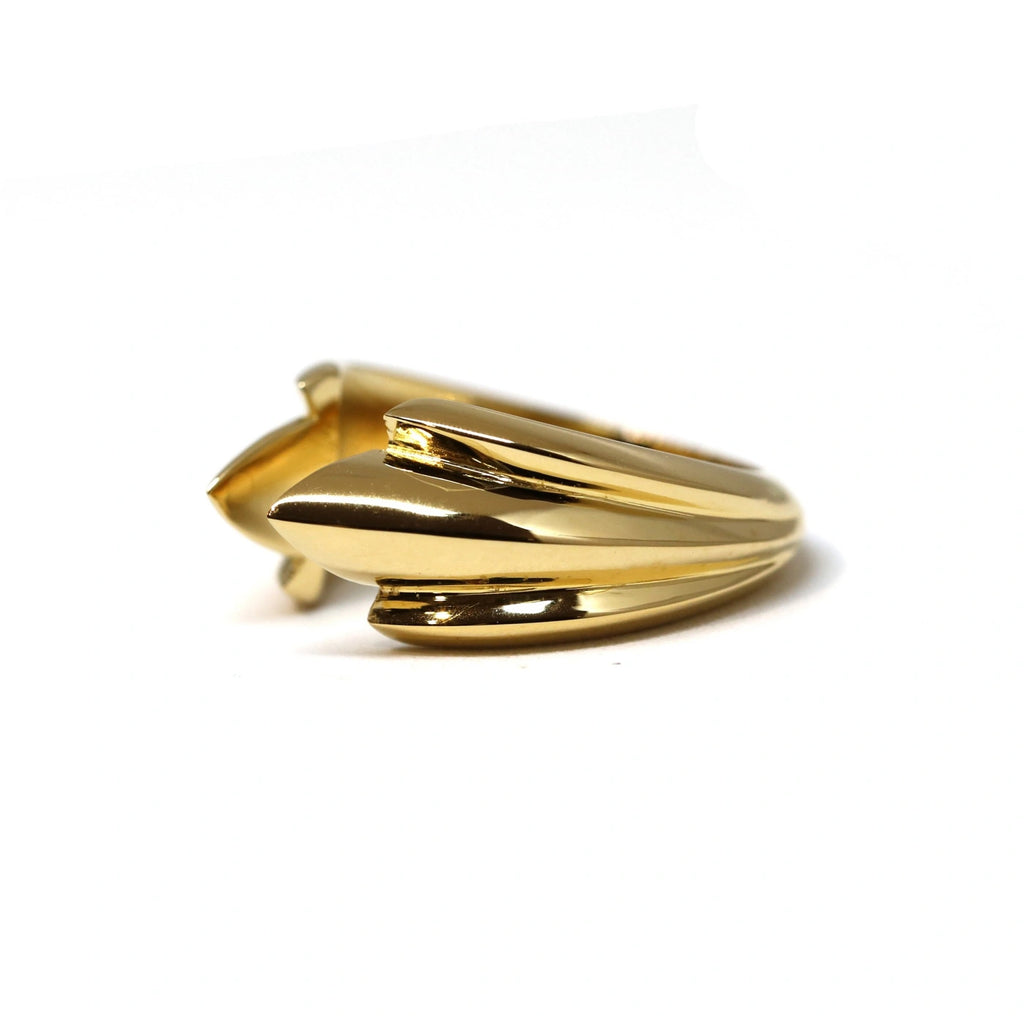 side view of vermeil gold crown ring edgy fine unbisex bena jewelry design montreal on a white background