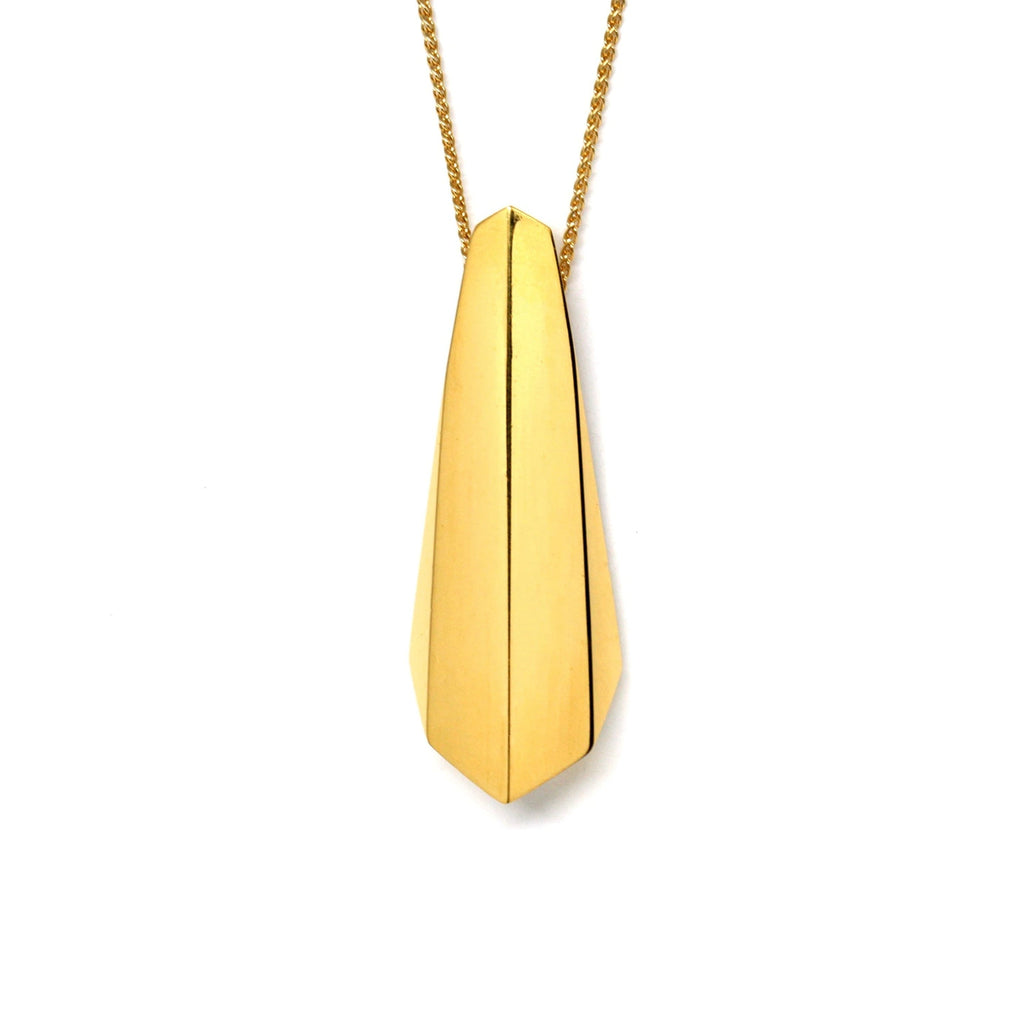 front view of vermeil gold ballast pendant made at the best jewelry store ruby mardi by bena jewellery designer unisex bold design on white background
