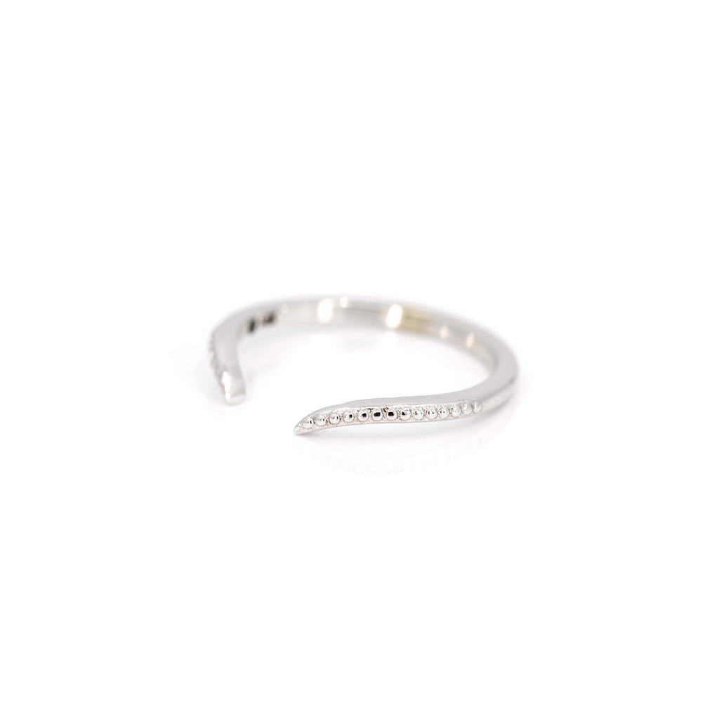 side view open ring white gold wedding band milgrain ring designer montreal on white background
