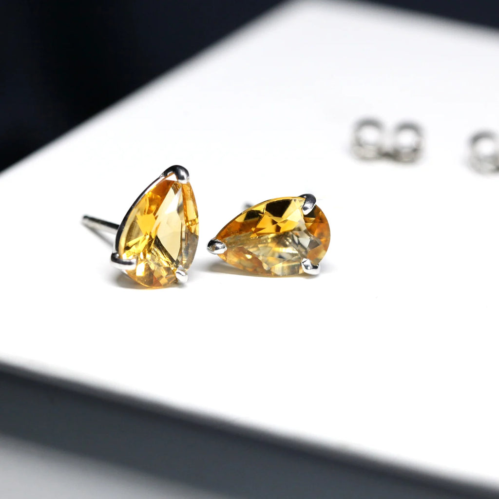 Pear shape natural untreared gemstone quartz citrine small stud earrings by Bena Jewelry Boutique Ruby Mardi Montreal Little Italy Jeweler