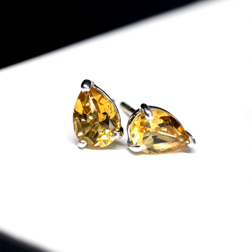 pear shape citrine gemstone stud earrings sivler jewellery made in montreal for boutique ruby mardi jeweler in little italy