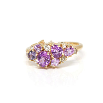 Beautiful jewelry handmade in Montreal : The Avalanche ring by Ruby Mardi. A stunning opulent and playful creation featuring 12 natural pink sapphires and diamonds.
