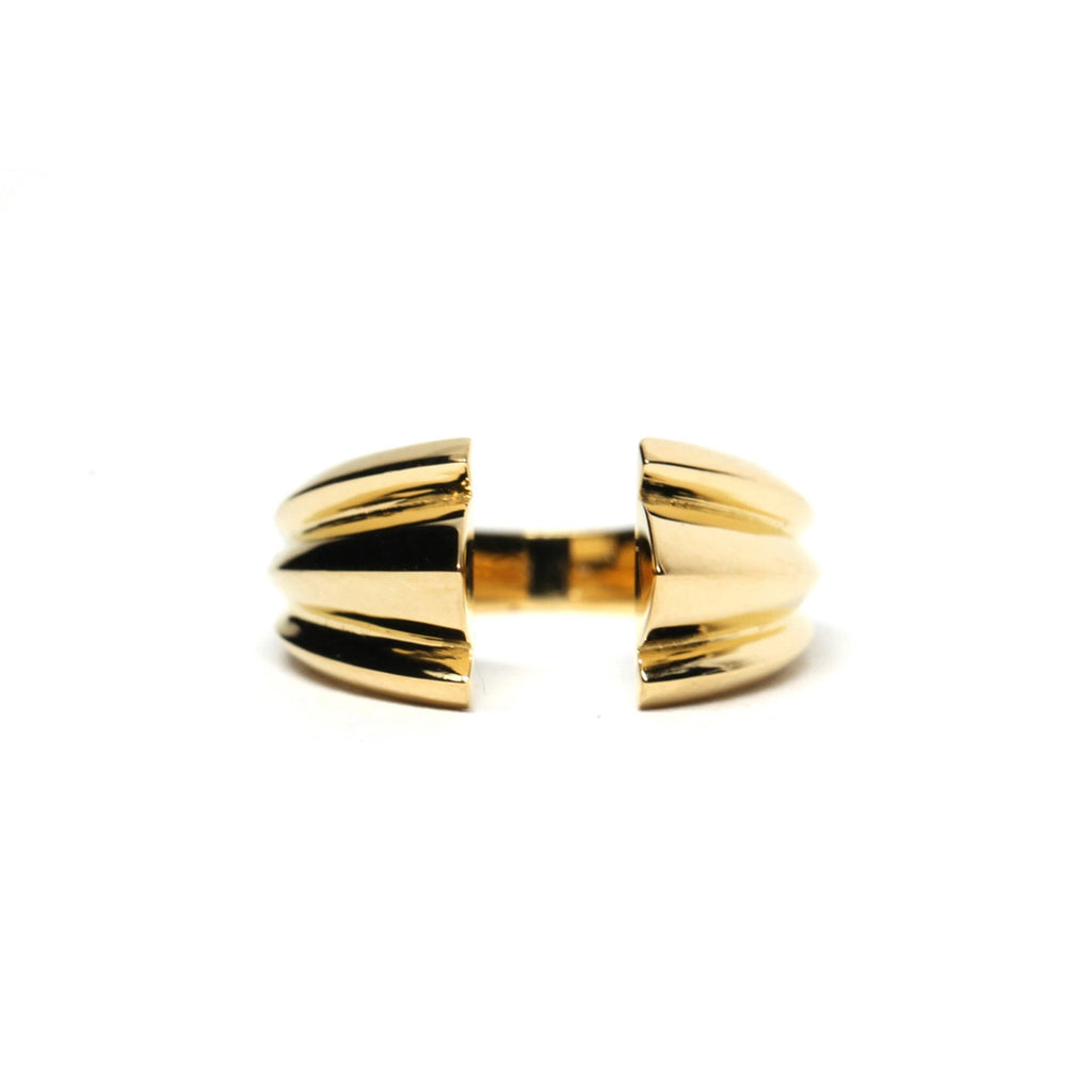 front view of vermeil gold men ring fine bena jewelry design montreal edgy jewellery at boutique ruby mardi on a white background