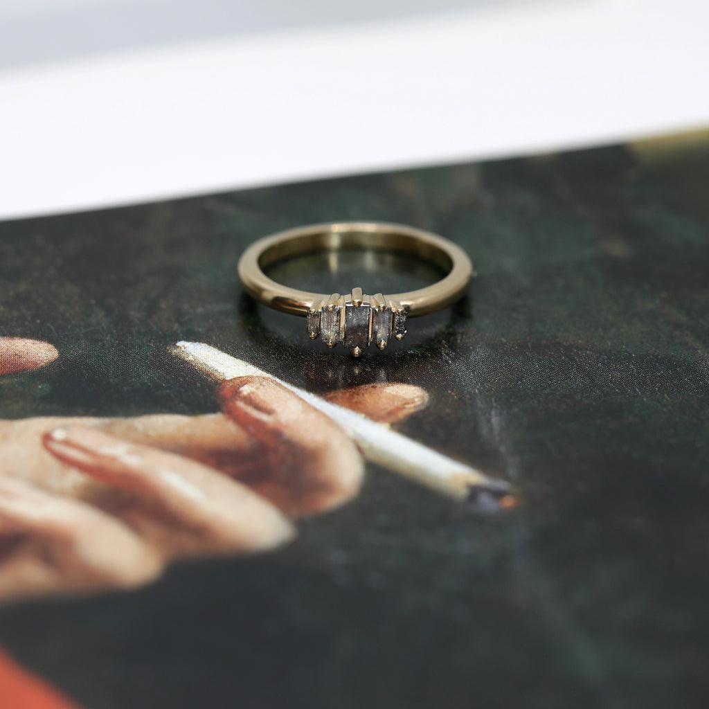 yellow gold black diamond bridal engagement ring designer ring artisan montreal ruby mardi jeweller