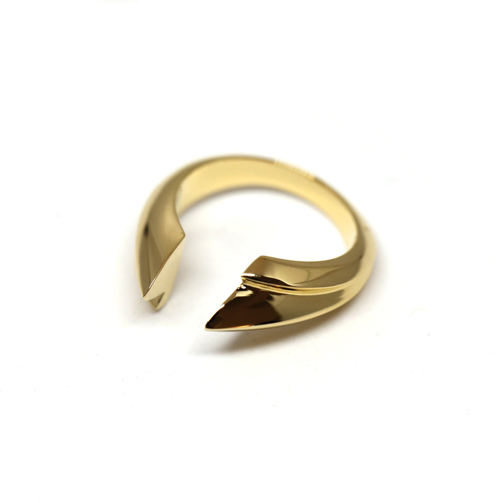 Bold statement gold vermeil open ring handmade in Montreal and designed by Bena Jewelry, a Canadian jewellery brand. Also available in solid gold or sterling silver. Find it at Ruby Mardi in Montreal’s Little Italy.