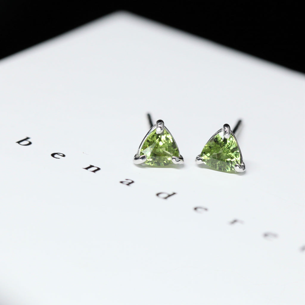 Green sapphire gemstone stud earrings white gold or yellow gold