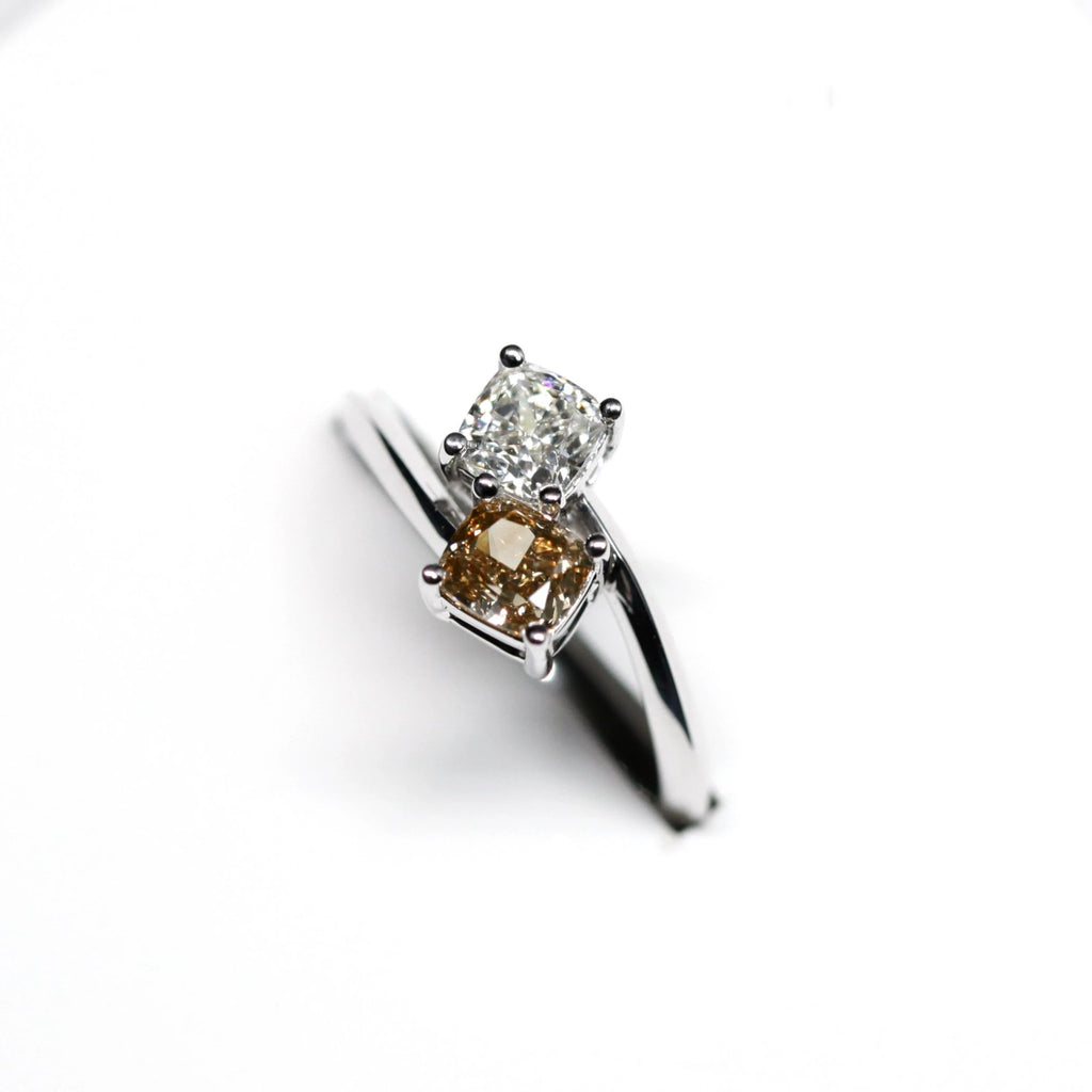 top view of cushion diamond engagement ring in custom made for ruby mardi jeweller in montreal little italy