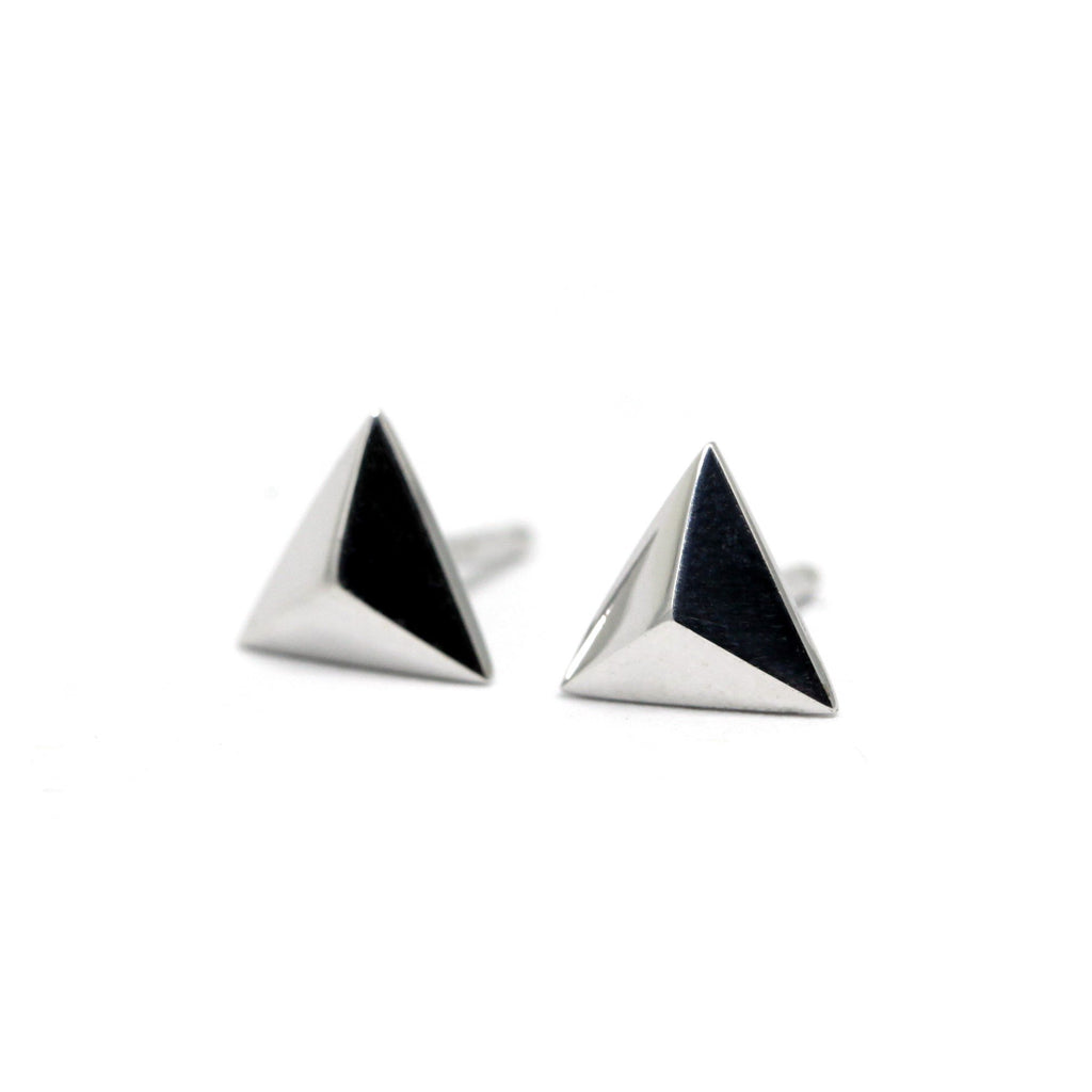 pyramidal silver unisex minimalist designer earrings made by bena jewelry in montreal collection edgy on a white background