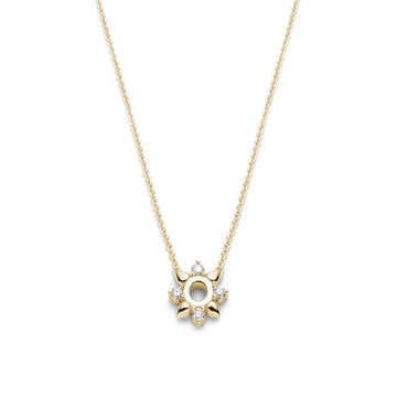 Yellow gold pendant with small natural diamonds made by jewelry designer Justine Quintal. Small delicate chain in the shape of flowers or stars, this fine jewel is a unique creation from the best jewelry store in Montreal, Ruby Mardi, specializing in the creation of fine jewelry from independent designers.