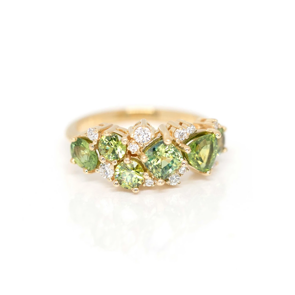 green gemstone yellow gold statement designer ring custom made bena jewelry designer montreal
