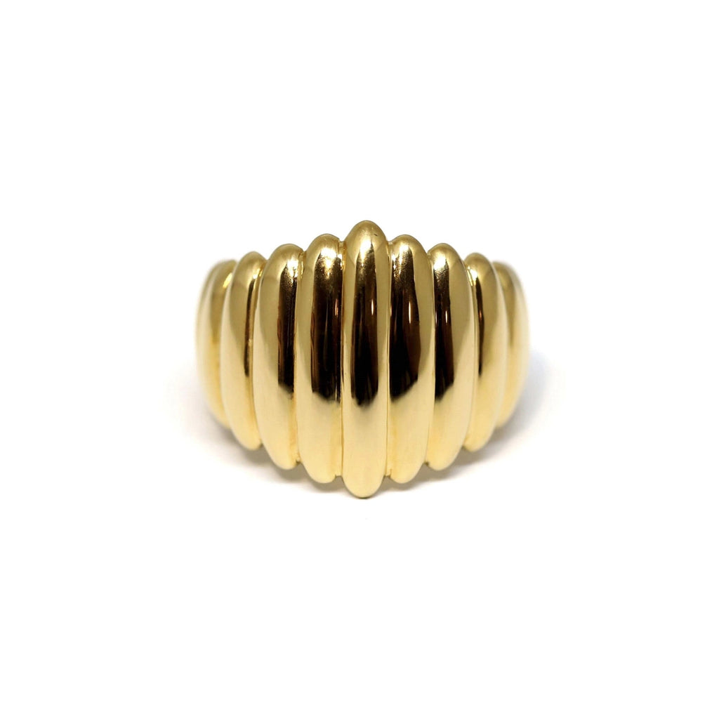 Architectural and modern ring designed by Bena Jewelry fashion brand in Montreal. Named Pigalle, the statement ring is seen here in its gold vermeil version.