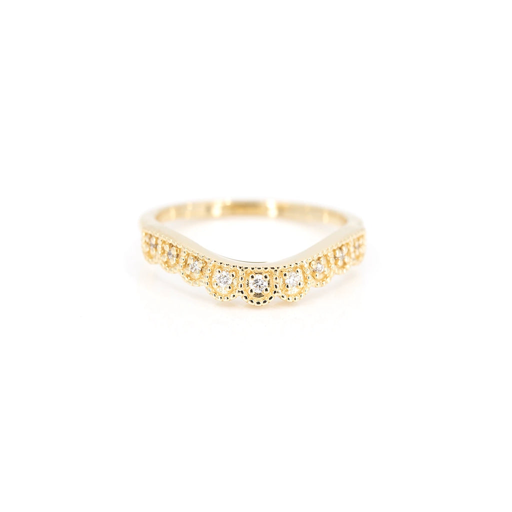 Emily Gill yellow gold milgrain diamond wedding band custom made designer ring in montreal at boutique ruby mardi best jewelry store in canadian designers on white background