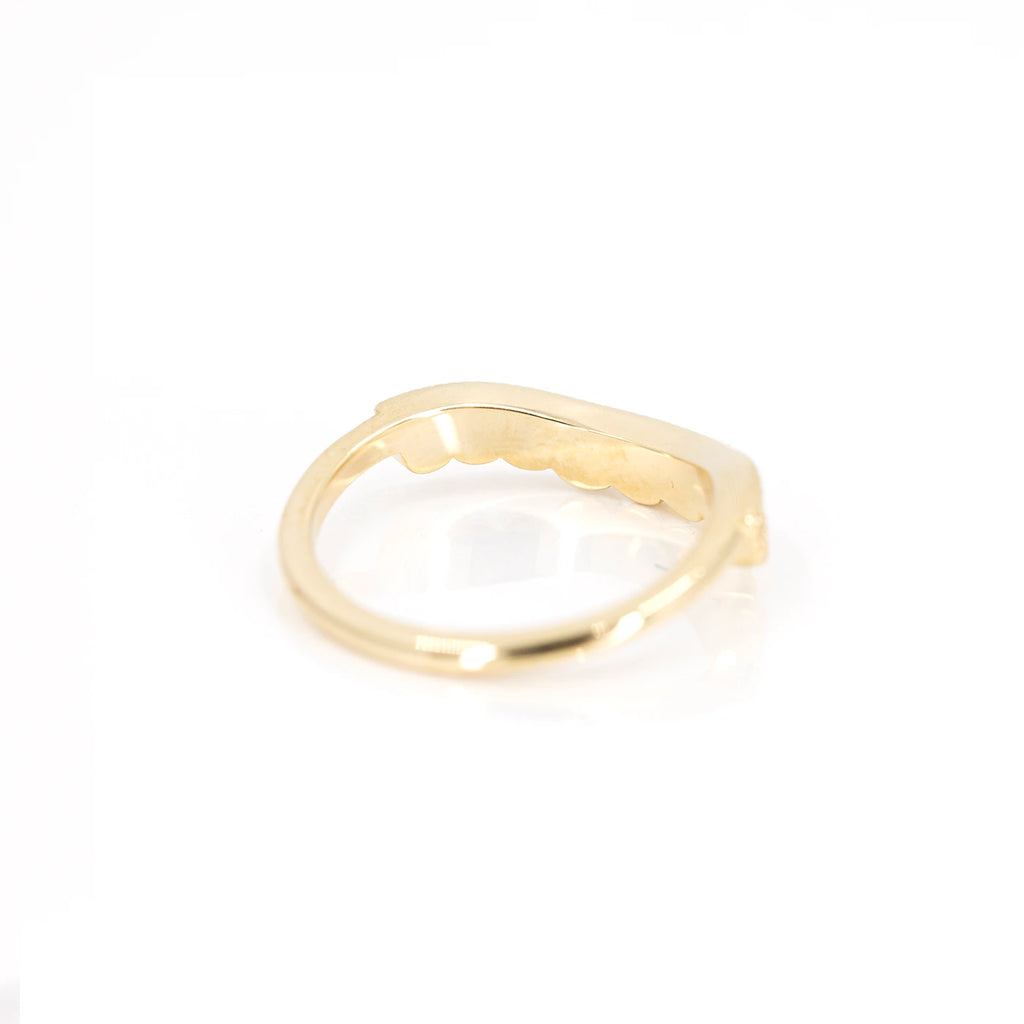back view of yellow gold wedding band custom made designer Emily Gill montreal best jewelry store boutique ruby mardi on white background