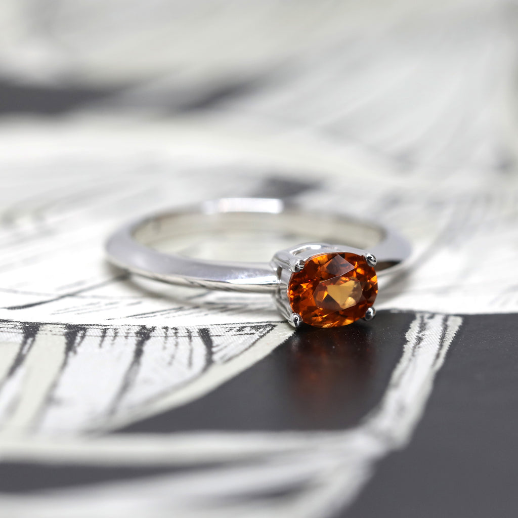 orange garnet oval shape white gold custom made colored bridal ring made in montreal at ruby mardi