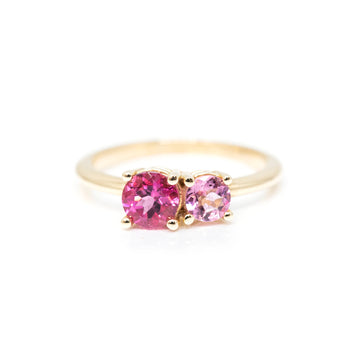round colored gemstone bridal ring made in yellow gold in the best jewelry store in montreal ruby mardi jeweler of bridal ring on a white background