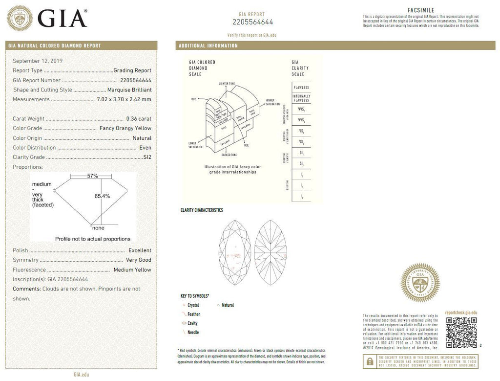 GIA certificate for the central yellow diamond of an handmade engagement ring sold at Ruby Mardi Montreal.