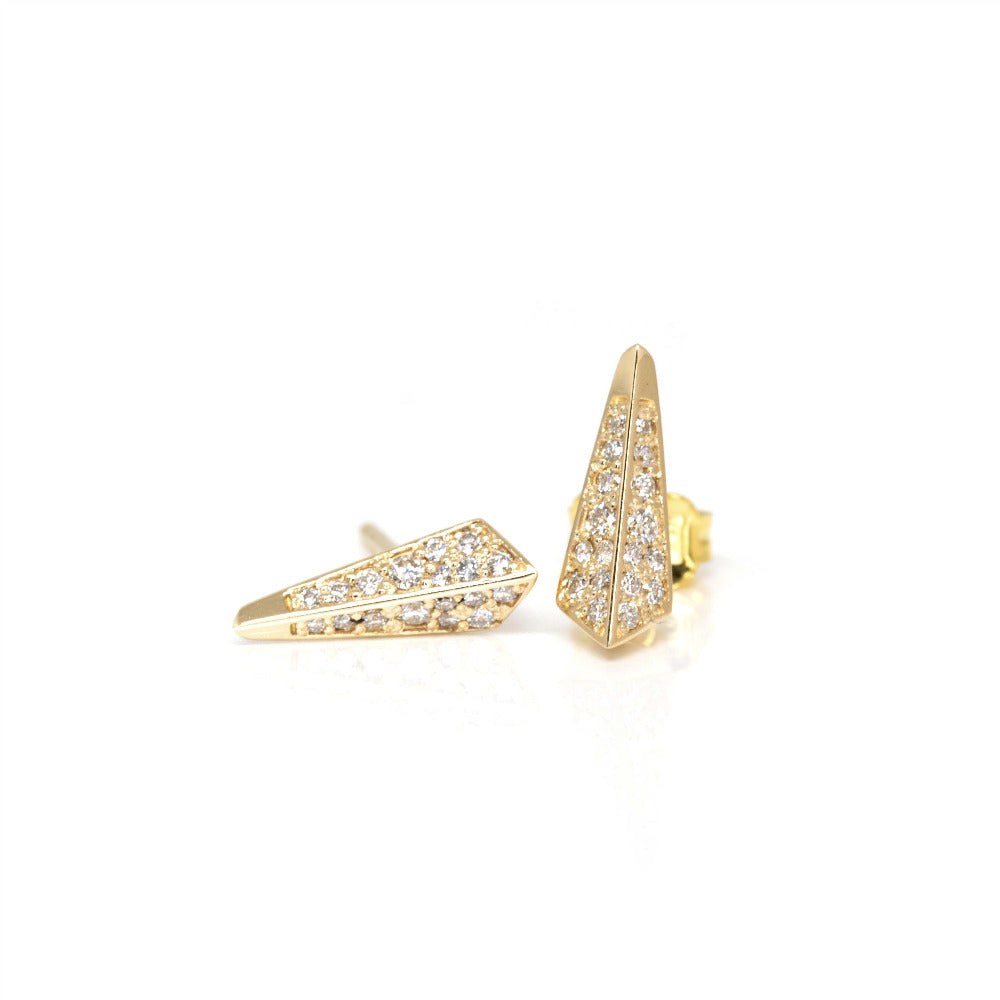 yellow gold diamond designer studs earrings custom made at boutique ruby mardi best jewelry store in montreal by bena on white background
